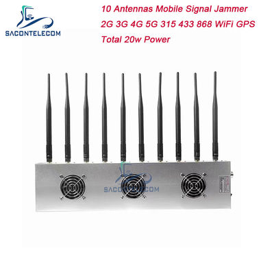 10 canais 3 ventiladores de resfriamento interferente de sinal sem fio 5G GPS Wi-Fi VHF UHF