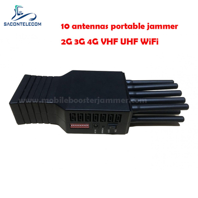 Bloqueador de sinal de telemóvel 10w 10 antenas 20m raio VHF UHF GPS