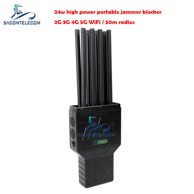 Bloqueador de sinal 2G 3G 4G GPS 5G portátil 50m 8 antenas de longo alcance