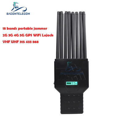 ABS 18W Portable 5G Mobile Phone Signal Jammer com cobertura de bandas completas e alcance de 20m