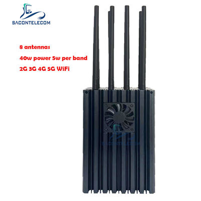 8 Canais Jammer Portátil para Celular com 4-10W por Banda e Raio de Bloqueio de 50m para 5G