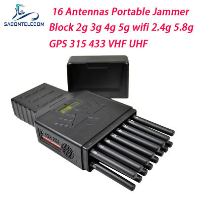 Jammer Handheld do sinal dos canais portáteis do construtor 16 do jammer do sinal de 12W WiFi 2.4G 5.8G GPS