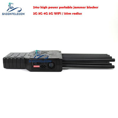 28W de Alta Potência 8 Canais Jammer Portátil de Sinal com Raio de 50m para Bloqueio de Celular e WiFi