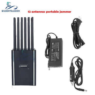 12 canais 12W portavel telefone celular jammer com 15m raio de interferência para bloqueio de sinal móvel