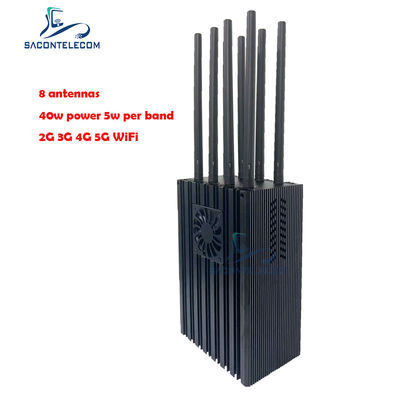 8 Canais Jammer Portátil para Celular com 4-10W por Banda e Raio de Bloqueio de 50m para 5G