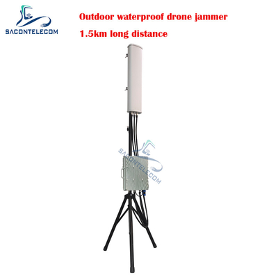 Bloqueador de sinal de drone poderoso de 70 W ao ar livre fixo à prova d'água 1,5 km de distância