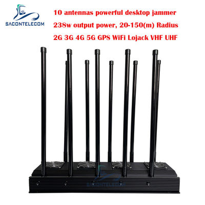10 canais bloqueador de sinal de telefone celular 238w Alta potência para 5G Wifi GPS Lojack VHF UHF