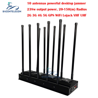 10 canais bloqueador de sinal de telefone celular 238w Alta potência para 5G Wifi GPS Lojack VHF UHF