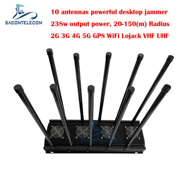10 canais bloqueador de sinal de telefone celular 238w Alta potência para 5G Wifi GPS Lojack VHF UHF
