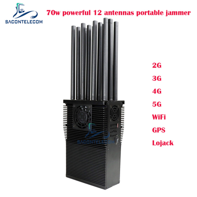 12 Bandas Interruptor de sinal de telemóvel portátil com 70 watts de potência e até 60m de raio