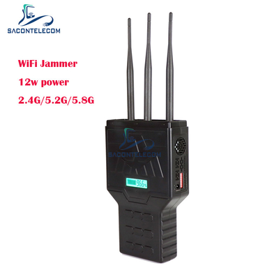 Bloqueador de Sinal de Celular Portátil WiFi Bluetooth 12W 2.4G 5.2G 5.8G com Alcance de 50 Metros