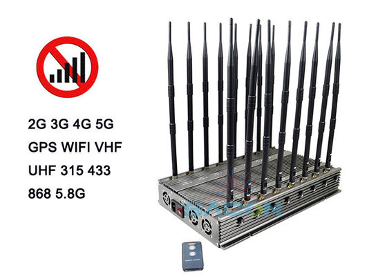Bloqueador de Sinal 5G de 100W com Alcance de 80m e Bloqueador de Celular de 16 Bandas para Bloqueio Multifrequência