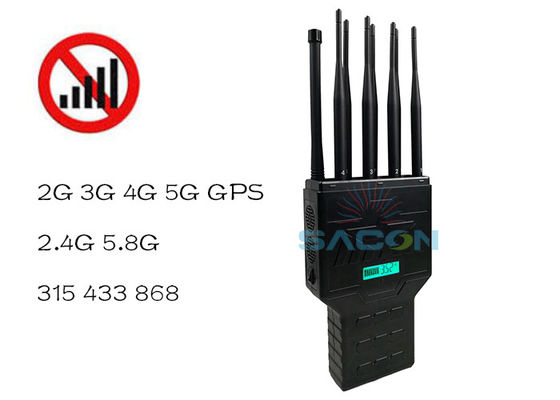 16W Alta Potência 8 Antenas Interruptor de sinal portátil com bateria incorporada para GPS Wi-Fi 2G 3G 4G Bloqueio