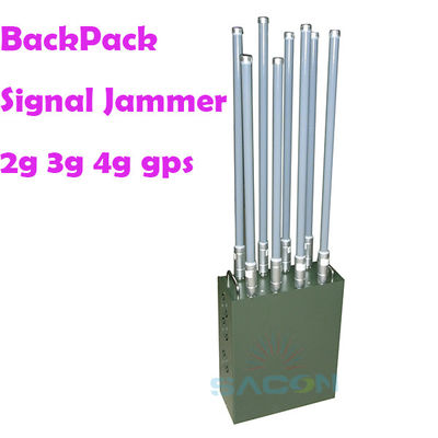 120W Output Power Backpack Signal Jammer com 8 Antenas e 100m Range para 2G 3G 4G 5G VHF UHF WiFi GPS Bloqueio