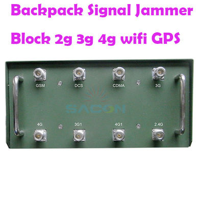 120W Output Power Backpack Signal Jammer com 8 Antenas e 100m Range para 2G 3G 4G 5G VHF UHF WiFi GPS Bloqueio