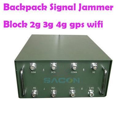 120W 100m Range Backpack Jammer com 8 Omni Antennas para 2G 3G 4G 5G VHF UHF WiFi GPS Bloqueio de sinal