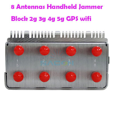 8000mAH Bateria 15m Range Portable Jammer de sinal de telefone celular com 8 antenas para proteção aprimorada