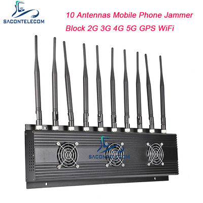 18W Potência de Saída 10 Antenas Bloqueador de Sinal de Celular com Raio de Bloqueio de 40m para VHF UHF 4G 5G