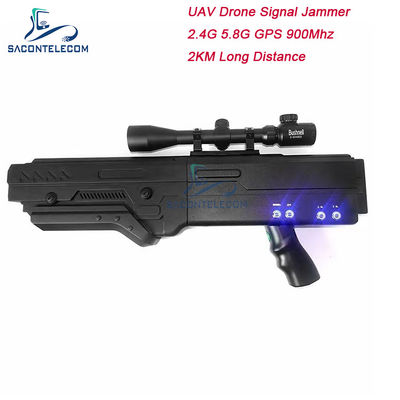 4 Bandas Gun Drone Jammer com bateria de 5000mAh e alcance de 2KM para bloqueio de sinal de UAV