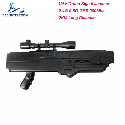 4 Bandas Gun Drone Jammer com bateria de 5000mAh e alcance de 2KM para bloqueio de sinal de UAV