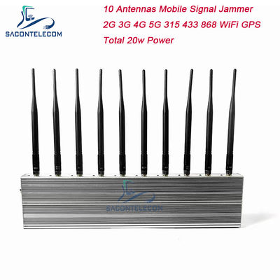 10 Canais 24 Horas de Trabalho 3 Ventiladores de Refrigeração Bloqueador de Sinal Sem Fio para 5G GPS WiFi VHF UHF