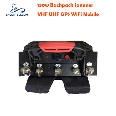 Jammer Manpack VHF UHF de 5 canais com 120m de distância e bateria embutida para bloqueio de sinal portátil