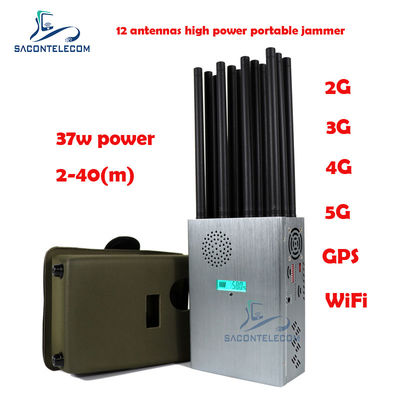 Bloqueador de Sinal Portátil de Alta Potência 37W com 12 Antenas para Bloqueio 2G 3G 4G 5G
