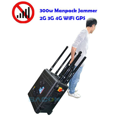 Bloqueador de sinais de bomba portátil de 400W com alcance de 500m 8 antenas para bloqueio de sinal 2G 3G 4G 5G GPS WiFi