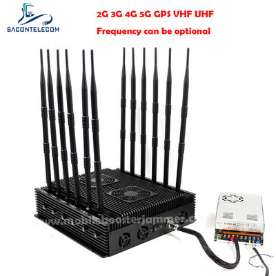 80m Radius 12 canais 24 horas de trabalho Bloqueador de interferência de sinal para VHF UHF GPS Lojack 5G